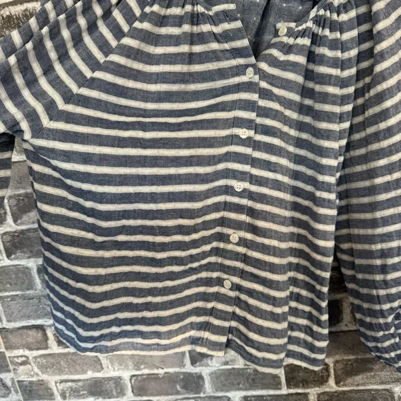 Emerson Fry FRANCES BLOUSE BLUE IVORY SAILOR STRIPE shirt top button front - Picture 8 of 11